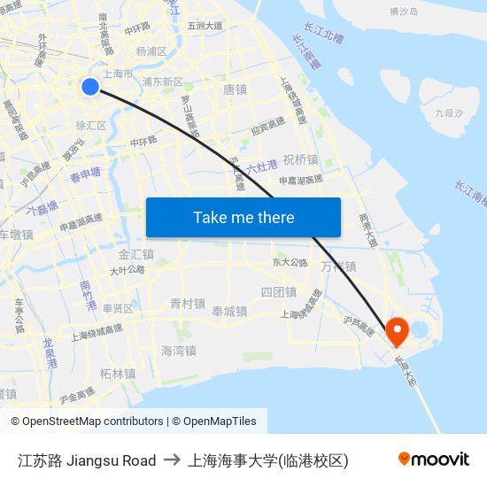 江苏路 Jiangsu Road to 上海海事大学(临港校区) map