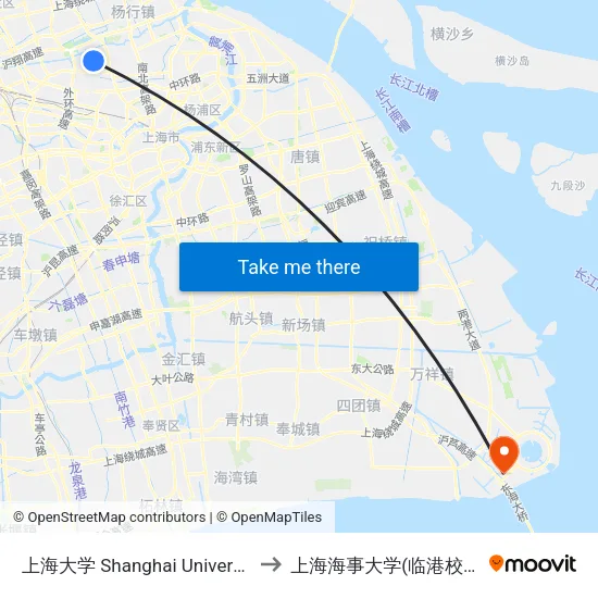 上海大学 Shanghai University to 上海海事大学(临港校区) map