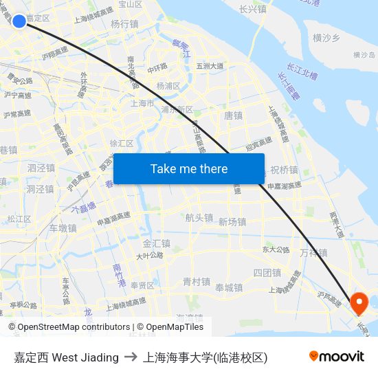 嘉定西 West Jiading to 上海海事大学(临港校区) map