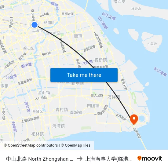 中山北路 North Zhongshan Road to 上海海事大学(临港校区) map