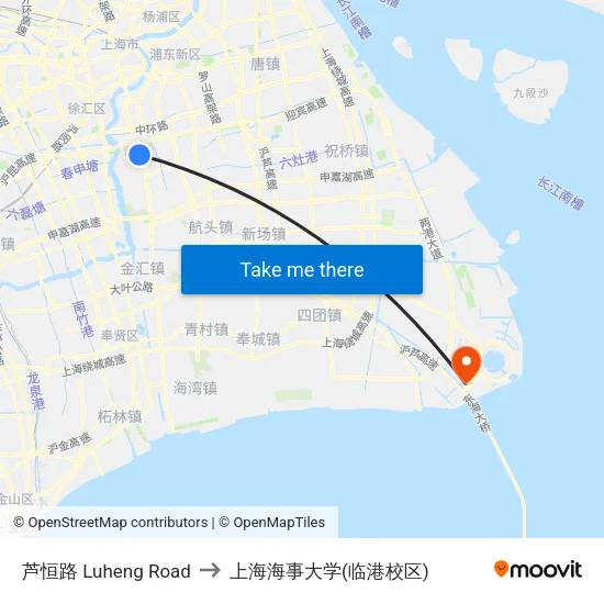 芦恒路 Luheng Road to 上海海事大学(临港校区) map