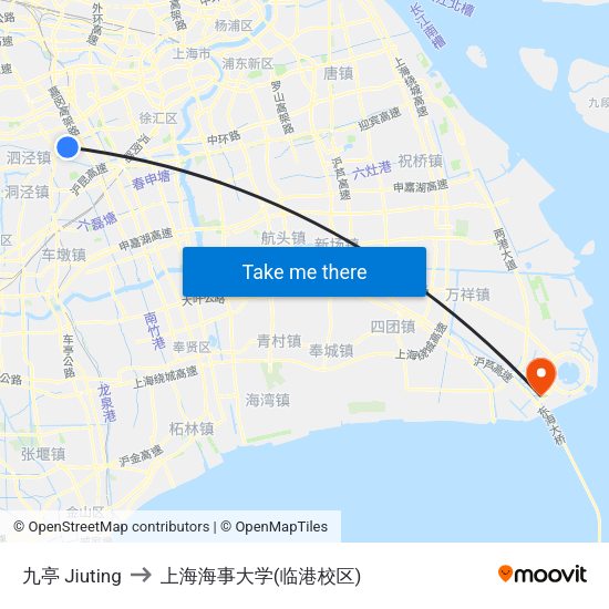 九亭 Jiuting to 上海海事大学(临港校区) map