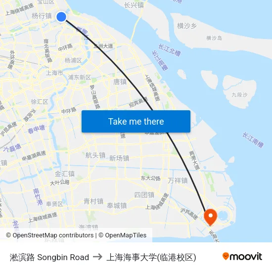 淞滨路 Songbin Road to 上海海事大学(临港校区) map