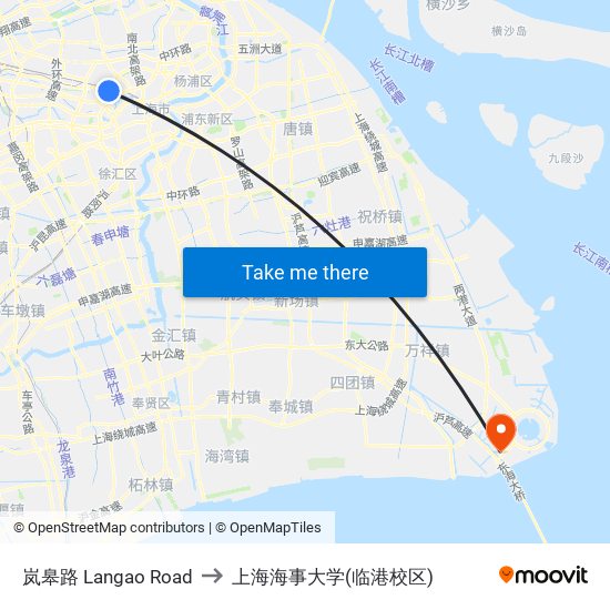 岚皋路 Langao Road to 上海海事大学(临港校区) map