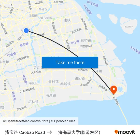 漕宝路 Caobao Road to 上海海事大学(临港校区) map