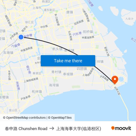春申路 Chunshen Road to 上海海事大学(临港校区) map