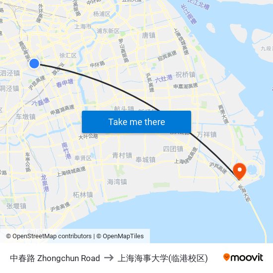 中春路 Zhongchun Road to 上海海事大学(临港校区) map