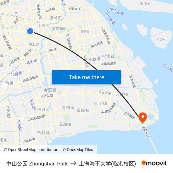 中山公园 Zhongshan Park to 上海海事大学(临港校区) map