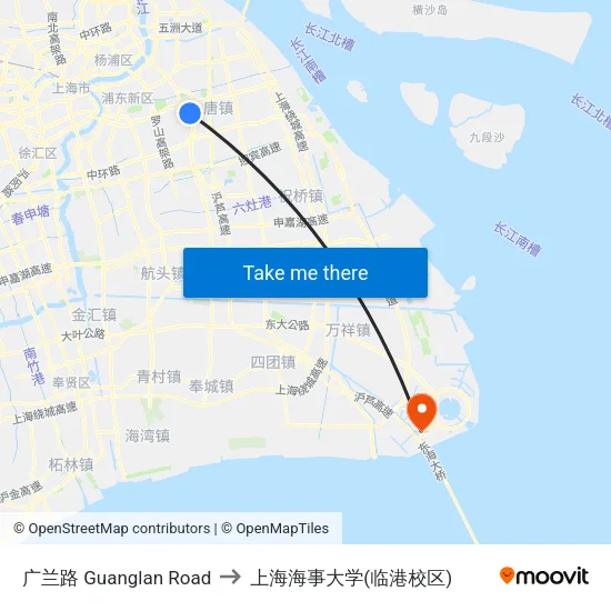 广兰路 Guanglan Road to 上海海事大学(临港校区) map