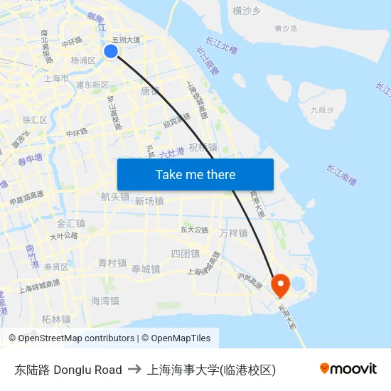 东陆路 Donglu Road to 上海海事大学(临港校区) map