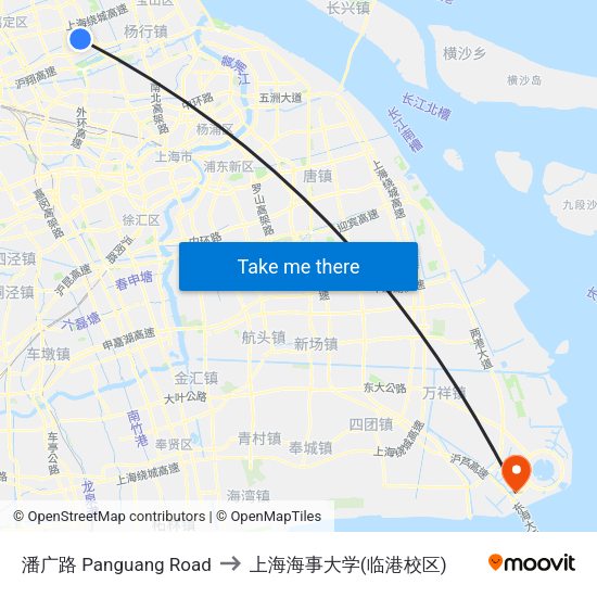 潘广路 Panguang Road to 上海海事大学(临港校区) map