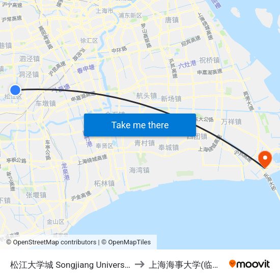 松江大学城 Songjiang University Town to 上海海事大学(临港校区) map