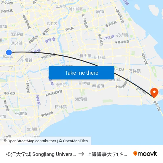 松江大学城 Songjiang University Town to 上海海事大学(临港校区) map