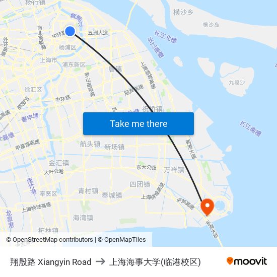 翔殷路 Xiangyin Road to 上海海事大学(临港校区) map
