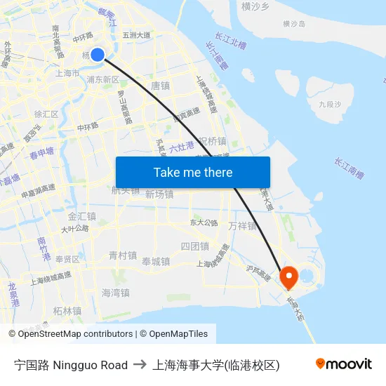 宁国路 Ningguo Road to 上海海事大学(临港校区) map