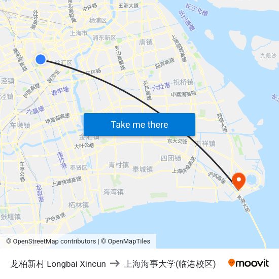 龙柏新村 Longbai Xincun to 上海海事大学(临港校区) map