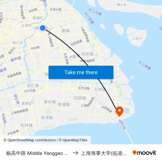 杨高中路 Middle Yanggao Road to 上海海事大学(临港校区) map