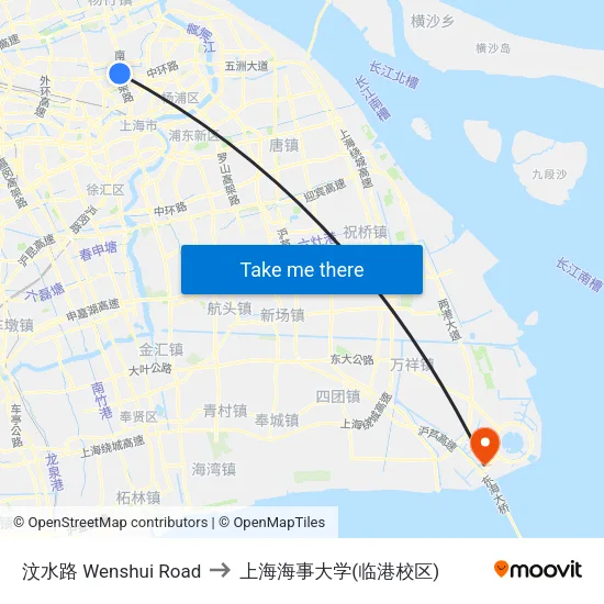 汶水路 Wenshui Road to 上海海事大学(临港校区) map
