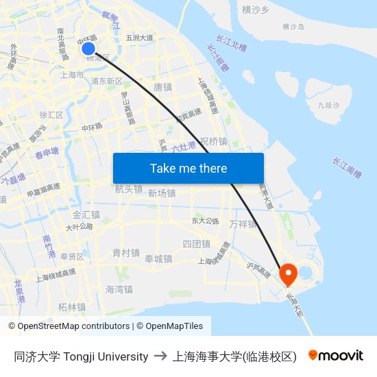 同济大学 Tongji University to 上海海事大学(临港校区) map