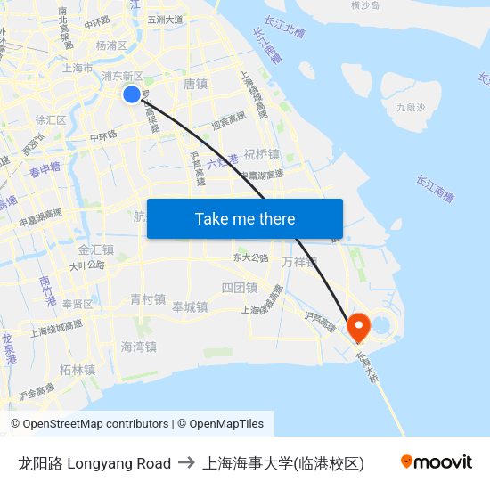 龙阳路 Longyang Road to 上海海事大学(临港校区) map