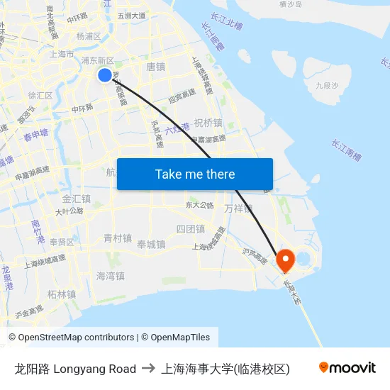 龙阳路 Longyang Road to 上海海事大学(临港校区) map