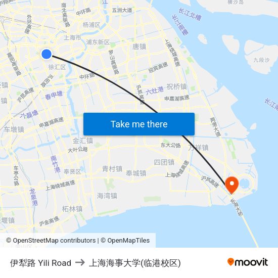 伊犁路 Yili Road to 上海海事大学(临港校区) map