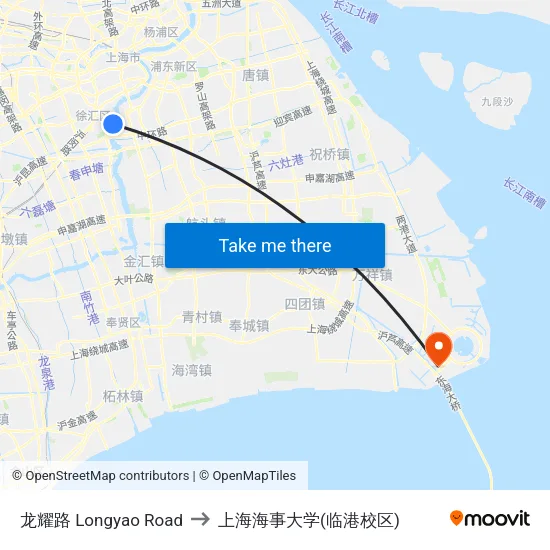 龙耀路 Longyao Road to 上海海事大学(临港校区) map