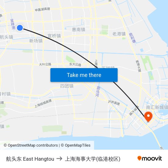 航头东 East Hangtou to 上海海事大学(临港校区) map