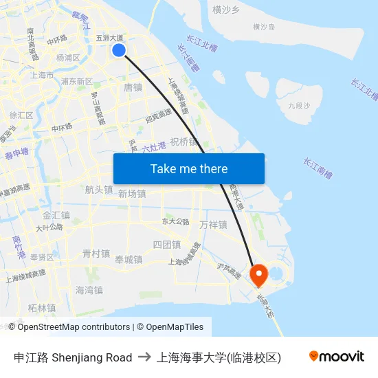 申江路 Shenjiang Road to 上海海事大学(临港校区) map