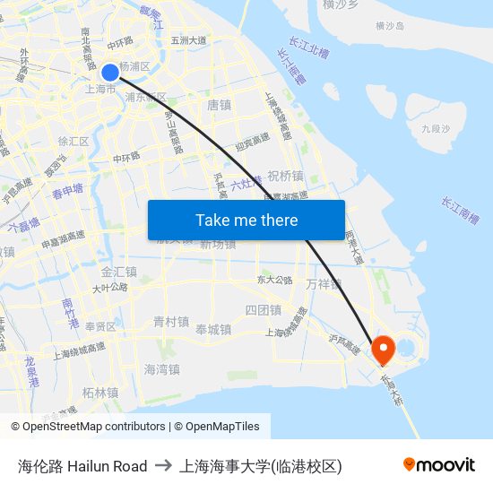 海伦路 Hailun Road to 上海海事大学(临港校区) map