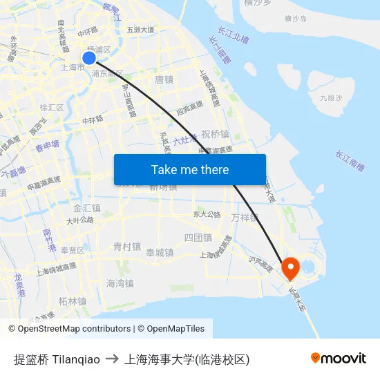 提篮桥 Tilanqiao to 上海海事大学(临港校区) map