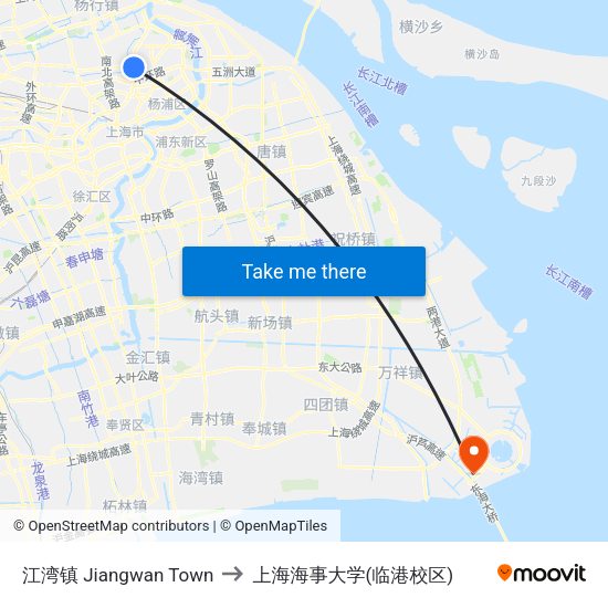 江湾镇 Jiangwan Town to 上海海事大学(临港校区) map