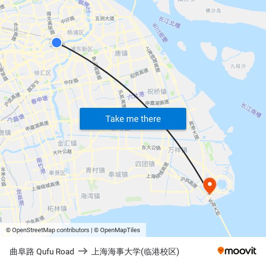 曲阜路 Qufu Road to 上海海事大学(临港校区) map