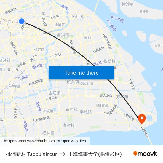 桃浦新村 Taopu Xincun to 上海海事大学(临港校区) map