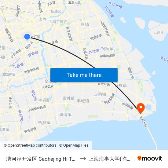 漕河泾开发区 Caohejing Hi-Tech Park to 上海海事大学(临港校区) map