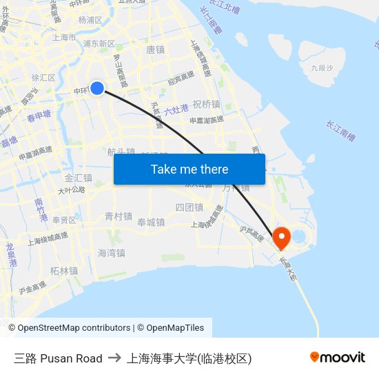 三路 Pusan Road to 上海海事大学(临港校区) map