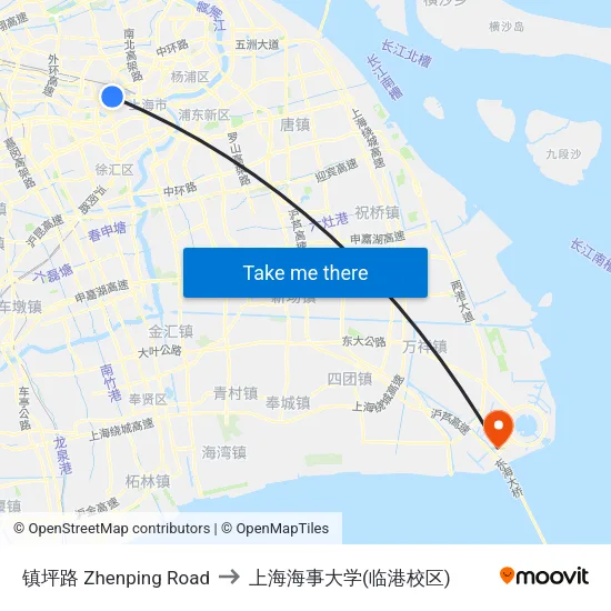 镇坪路 Zhenping Road to 上海海事大学(临港校区) map