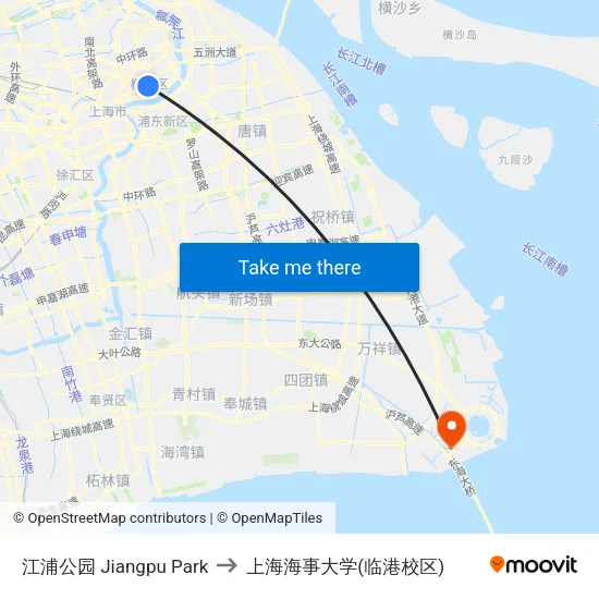 江浦公园 Jiangpu Park to 上海海事大学(临港校区) map