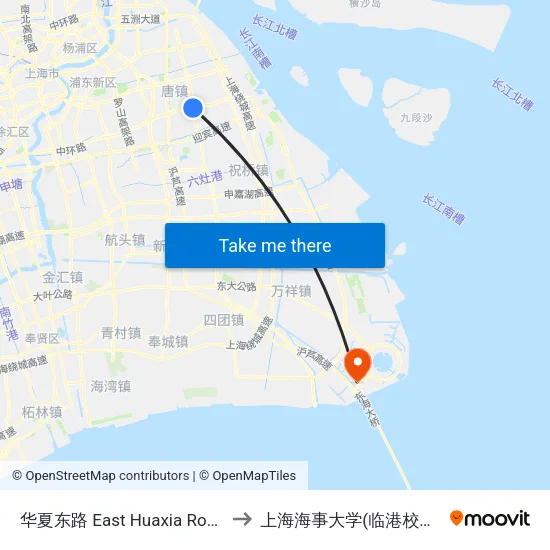 华夏东路 East Huaxia Road to 上海海事大学(临港校区) map