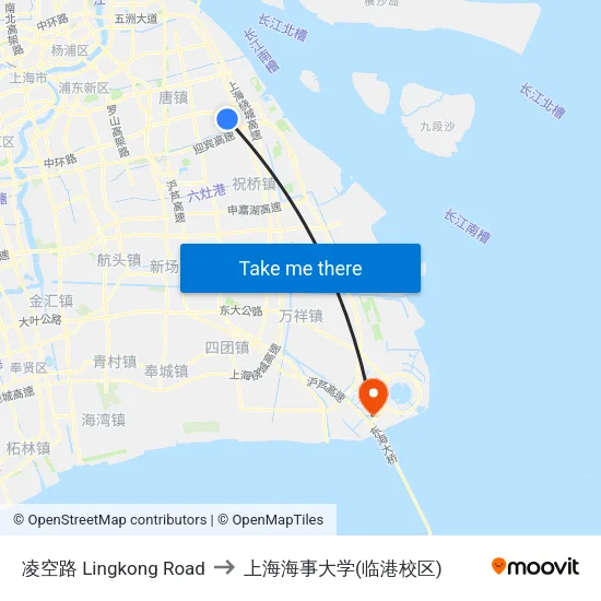 凌空路 Lingkong Road to 上海海事大学(临港校区) map