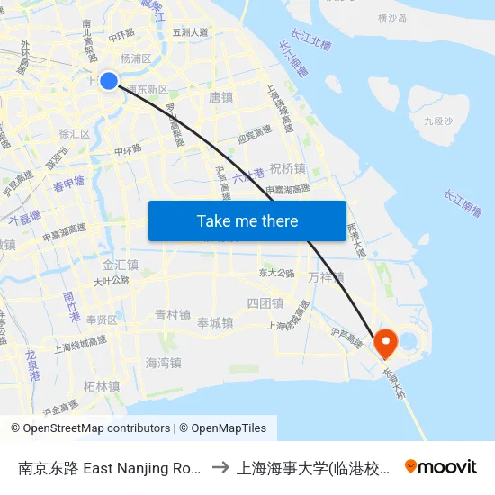 南京东路 East Nanjing Road to 上海海事大学(临港校区) map