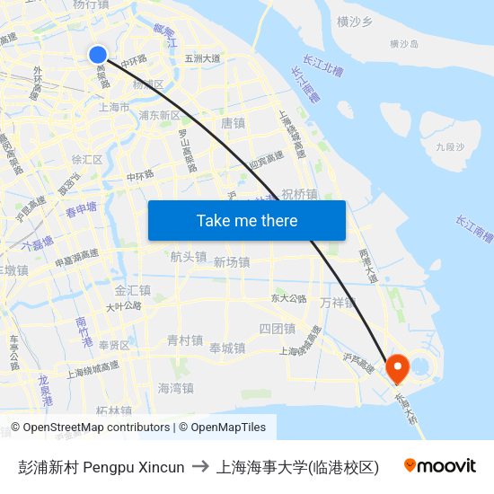 彭浦新村 Pengpu Xincun to 上海海事大学(临港校区) map