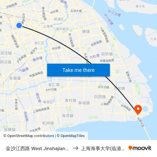金沙江西路 West Jinshajiang Road to 上海海事大学(临港校区) map