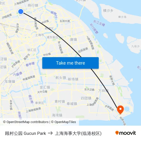 顾村公园 Gucun Park to 上海海事大学(临港校区) map