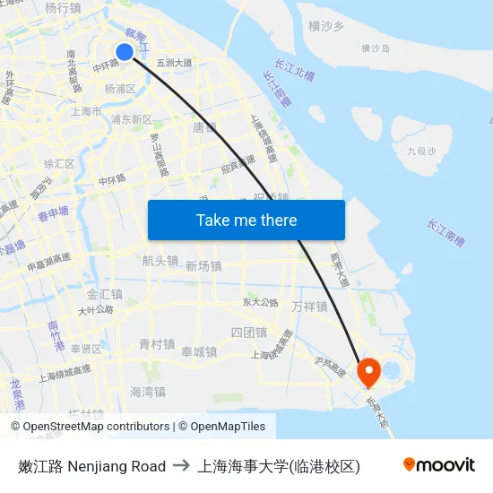 嫩江路 Nenjiang Road to 上海海事大学(临港校区) map