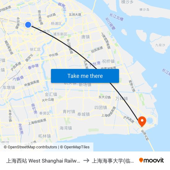 上海西站 West Shanghai Railway Station to 上海海事大学(临港校区) map