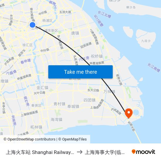 上海火车站 Shanghai Railway Station to 上海海事大学(临港校区) map