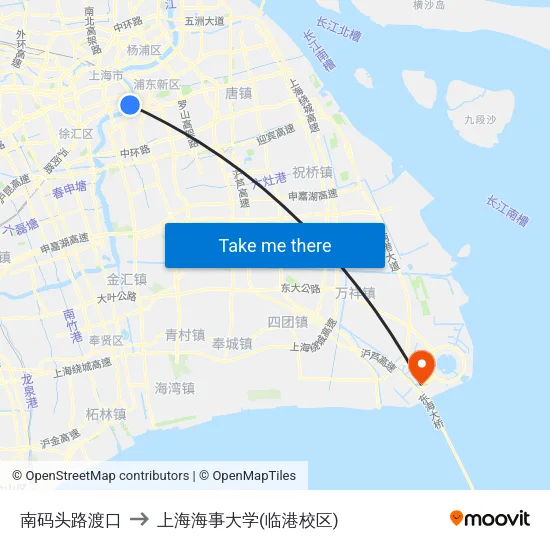 南码头路渡口 to 上海海事大学(临港校区) map