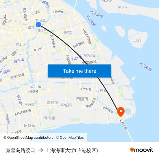 秦皇岛路渡口 to 上海海事大学(临港校区) map