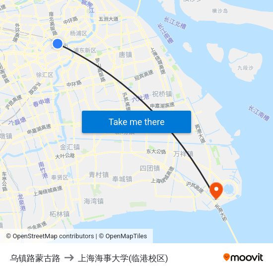 乌镇路蒙古路 to 上海海事大学(临港校区) map